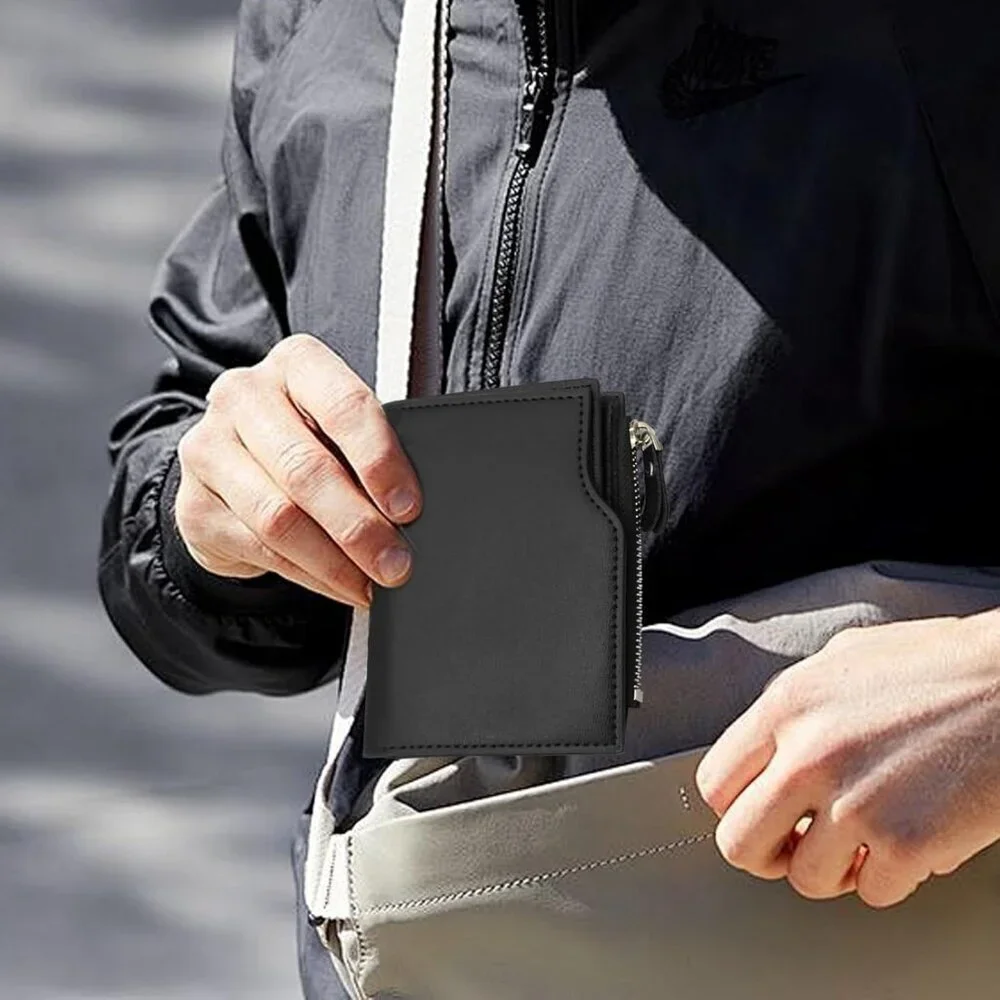 Men's Fashionable Black Zipper Coin Pocket Minimalist Wallet Card Designed